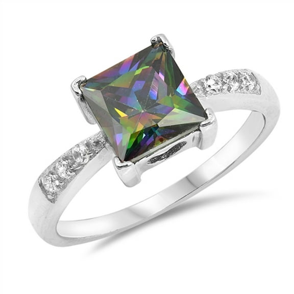 Multi-color CZ Square Solitaire Mount Ring 925 Sterling Silver Band Black Jewelry Female Size 4