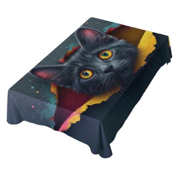 JSTEL 3d Black Cat Table Cloth Square 60 x 60 Inch Tablecloth Anti Wrinkle Table Cover for Dining Kitchen Parties