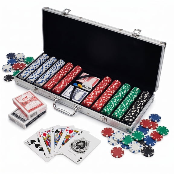 Trademark Poker Set with Cards, Buttons, Carrying Case, and 500 Poker Chips