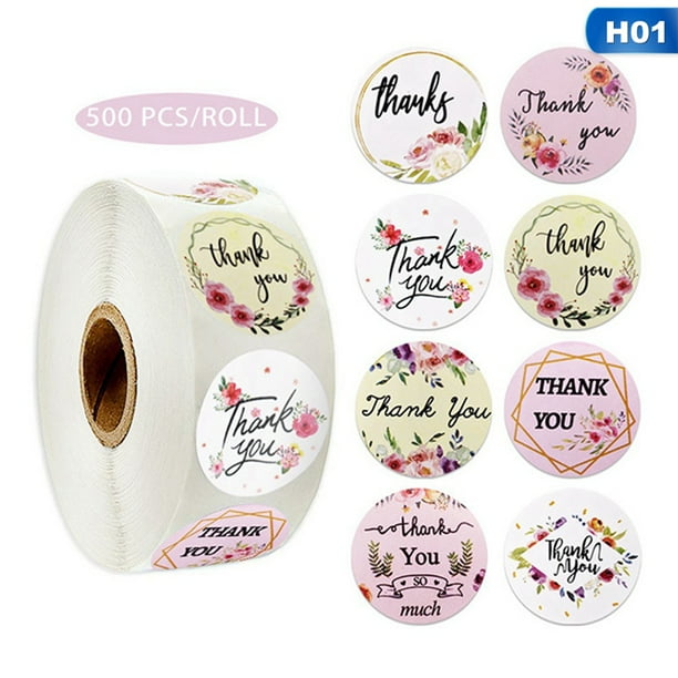 PWFE 500Pcs/roll Flowers Printed Thank You Stickers Round Label Stickers For Scrapbooking Packaging Seal Labels Stationery Stickers