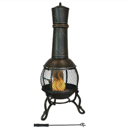 Sunnydaze Harrow Cast Iron and Steel Chiminea - Bronze Finish - 41-inch