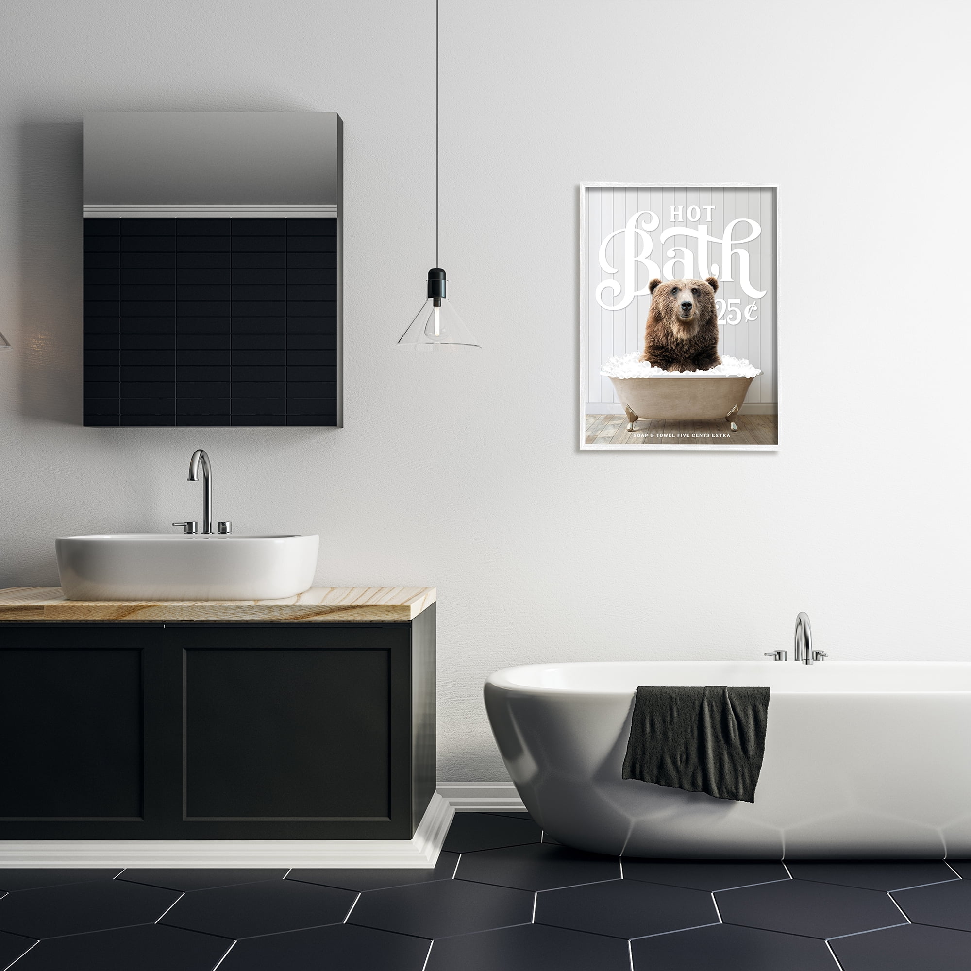 Stupell Industries Vintage Bathroom Bear Ad Animals & Insects Painting White Framed Art Print Wall Art, 24 x 30