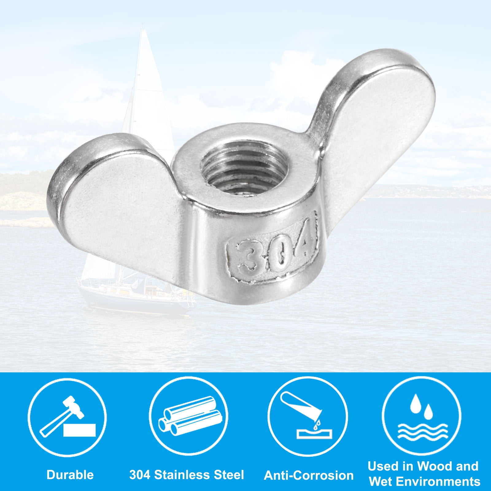 Uxcell Wing Nuts, 304 Stainless Steel Butterfly Nut Twist Fasteners Parts Smooth Finish Wing Fastener Nuts M16 4