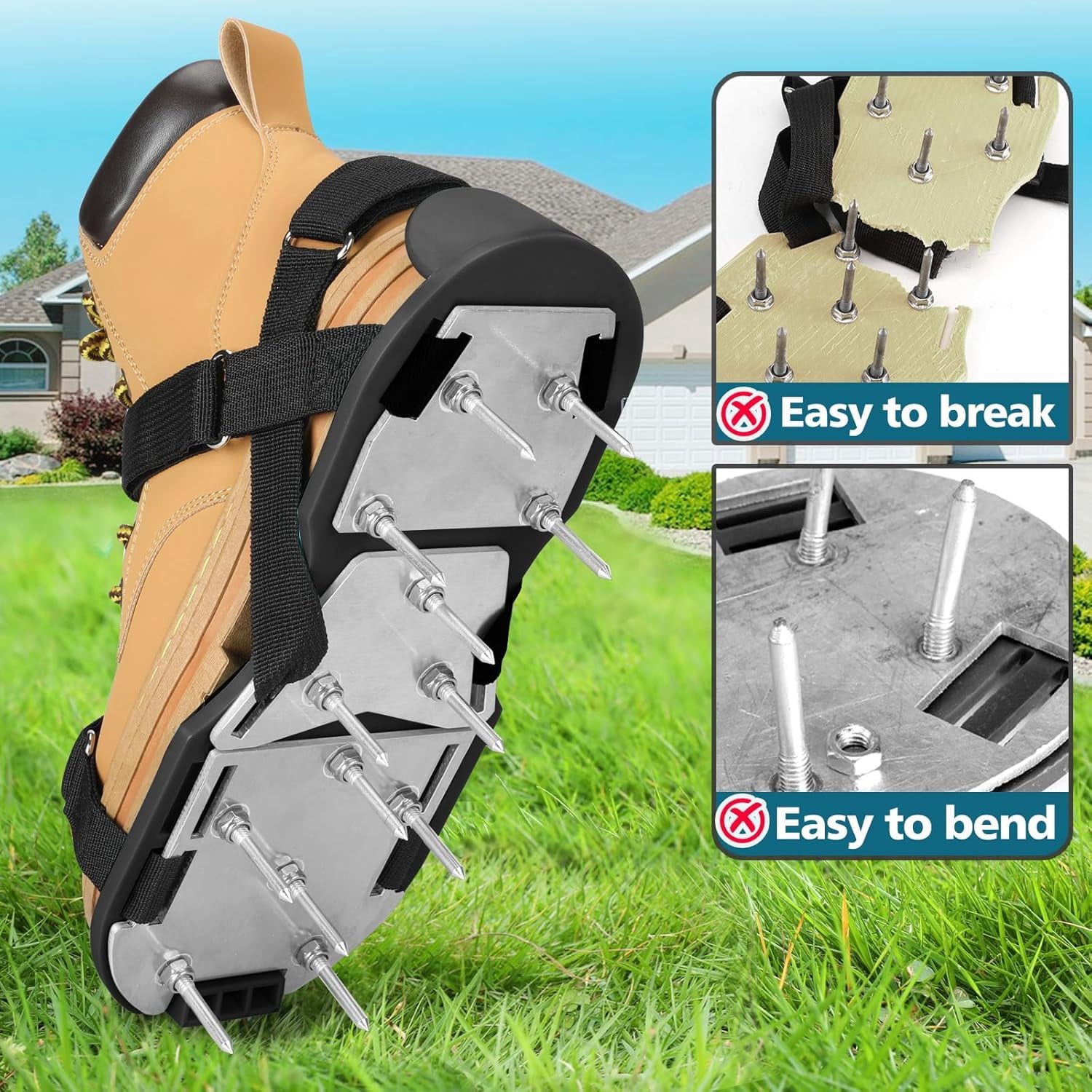 Lawn Aerator Shoes for Grass - Pre-Assembled Soil Yard Tool Aerating Patio Garden, Black, Medium