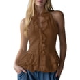 thumbnail image 4 of Craaazy Womens Ruffle Trim Boho Tops Sleeveless Halter Neck Solid Color V Neck Cotton Linen Peplum Blouses for Summer Casual Wear, 4 of 7