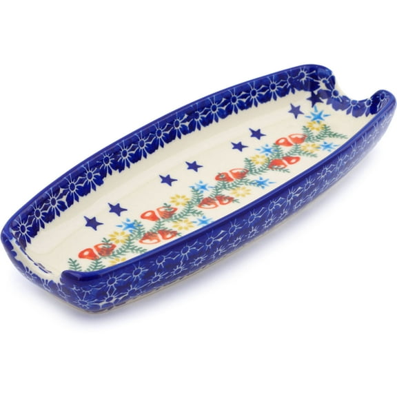 Polish Pottery 9¼-inch Corn Tray (Wreath Of Bealls Theme) Hand Painted in Boleslawiec, Poland Certificate of Authenticity