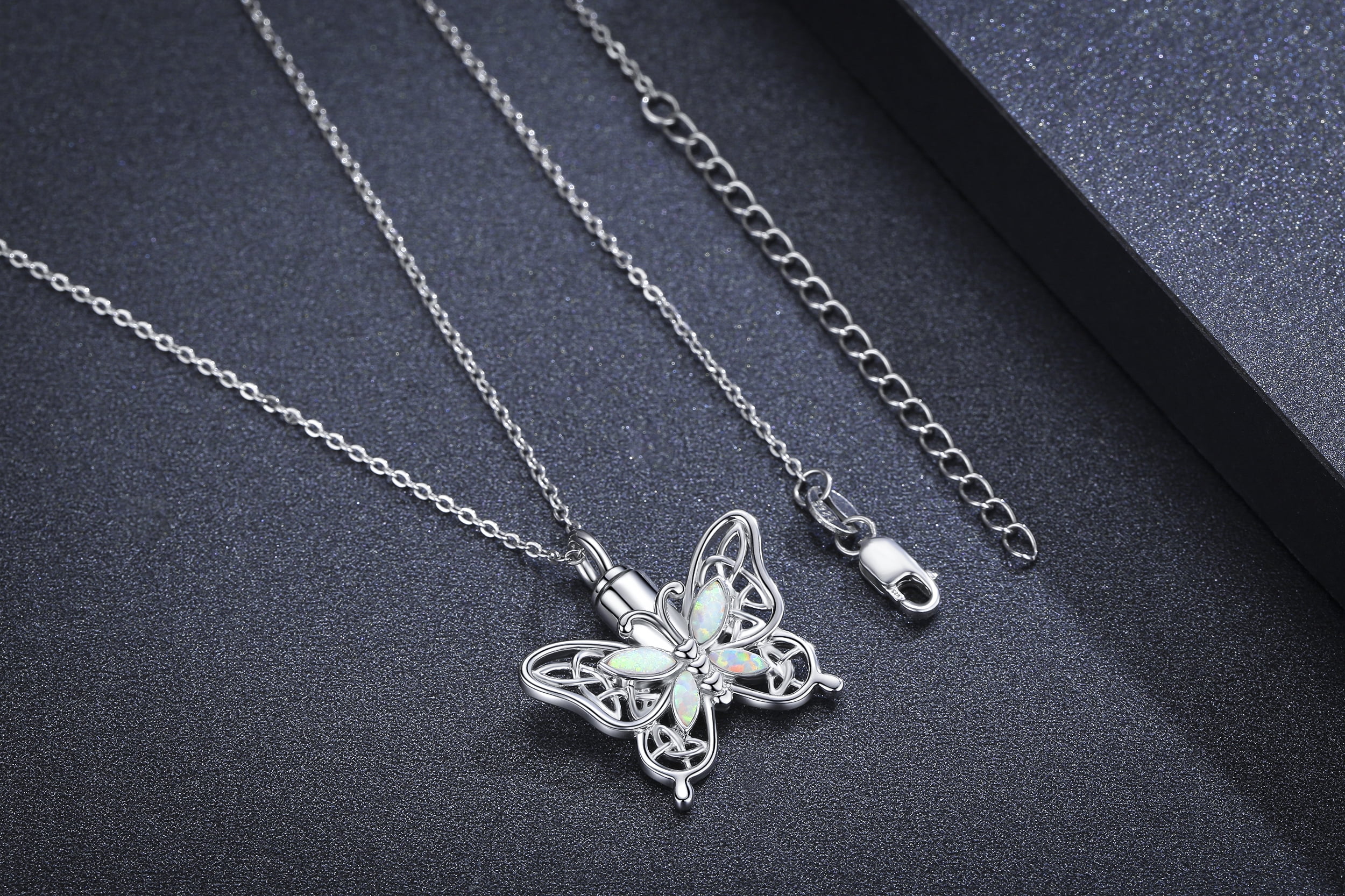 Coachuhhar Opal Butterfly Urn Necklace for Ashes 925 Sterling Silver Celtic Knot Necklace Cremation Necklace for Ashes Keepsake Memorial Butterfly Cremation Jewelry Gifts for Women