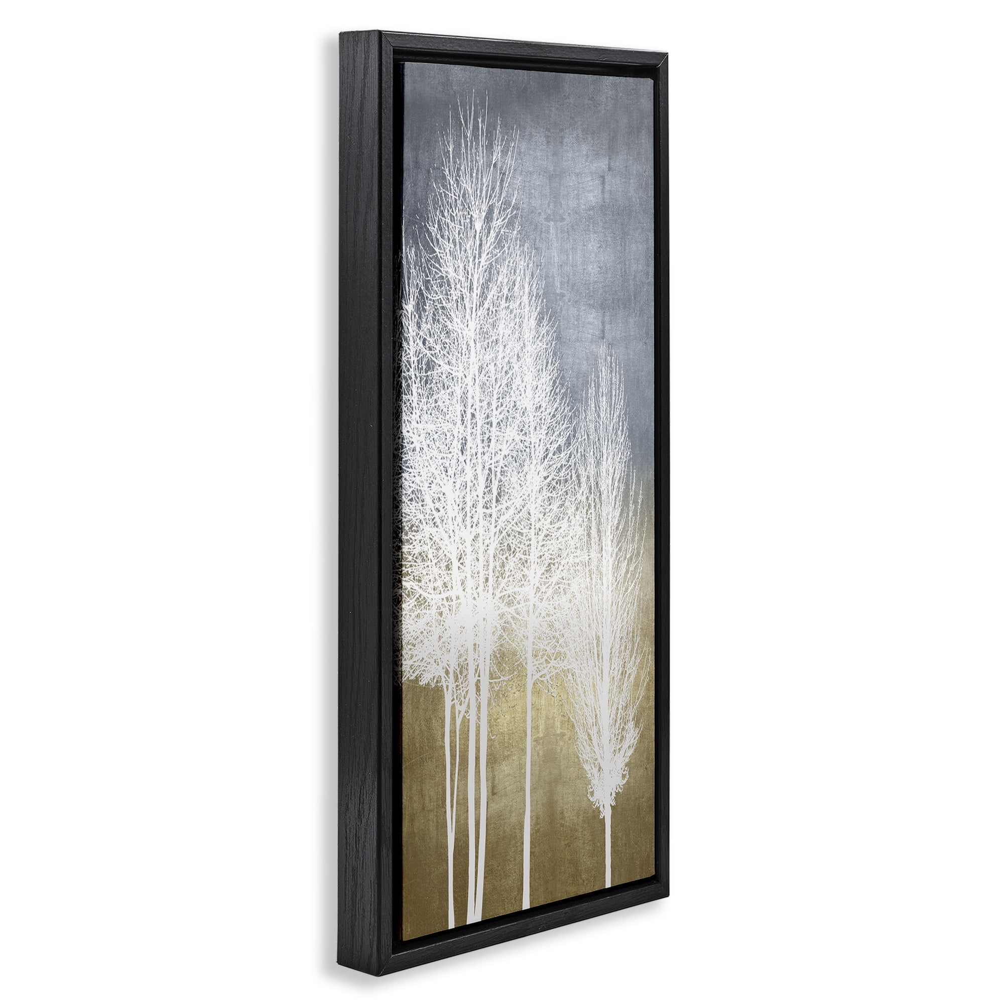 Stupell Industries Tall Bare White Trees Nature Landscape Painting Black Floater Framed Canvas Art Print Wall Art, 15 x 31