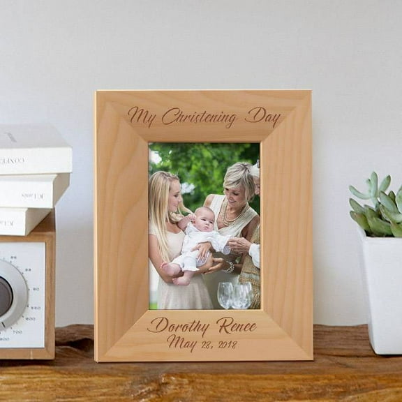 My Christening Day Personalized Wooden Picture Frame 3 1/2" x 5" Brown (Vertical)