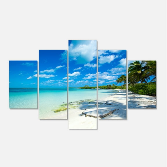 Designart 'Tropical Beach with Palm Shadows ' Large Seashore Canvas Print