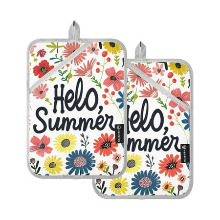 

Hello Summer Flowers Oven Mitts 2 Pcs Pot Holders Sets Heat Resistant for Kitchen Cooking Baking 7 x9.8