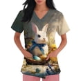 thumbnail image 4 of LTTVQM Women's Easter Scrub Tops 2026 Rabbits Eggs Print Cute Short Sleeve Tops Loose Fit V Neck Vacation Scrub Tops with Pockets Yellow M, 4 of 5