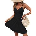 thumbnail image 3 of Women's Summer Dresses V Neck Spaghetti Strap Sundress Casual Beach Flowy Mini Dress Black XL, 3 of 9