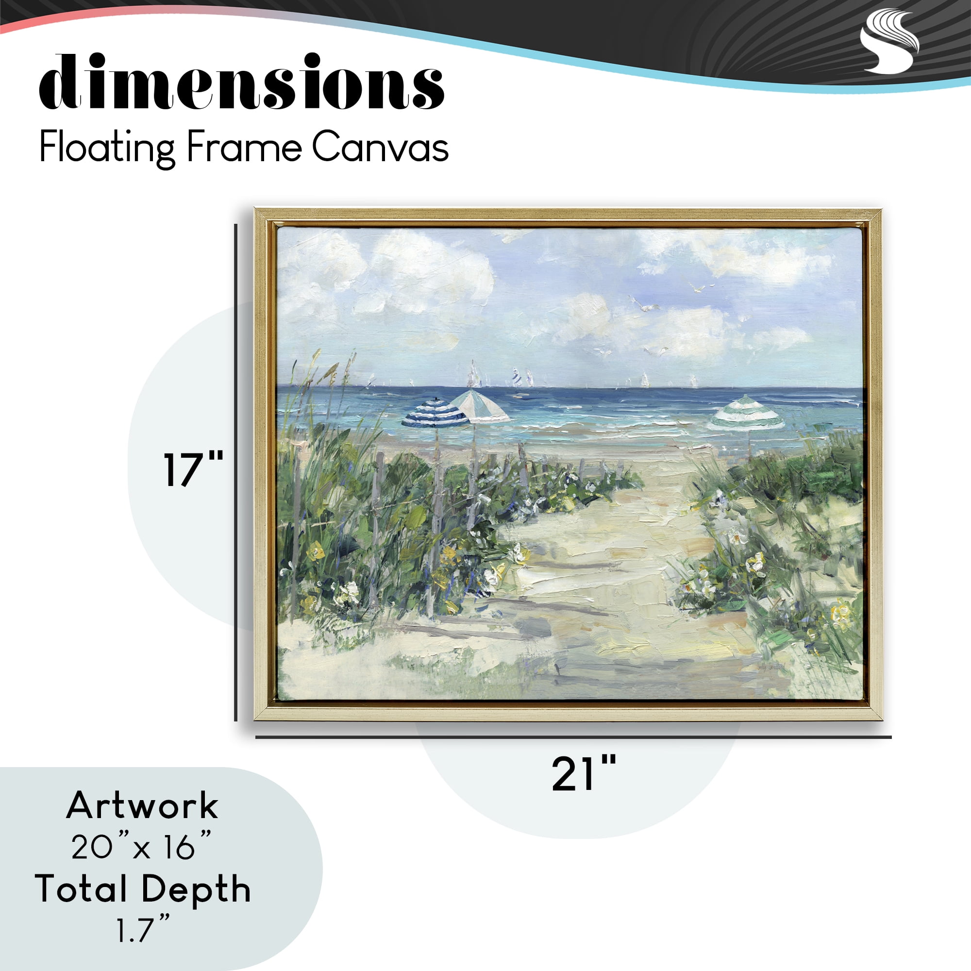 Stupell Industries Seaside Path To Striped Umbrellas Gold Framed Floater Canvas Wall Art, design by Sally Swatland