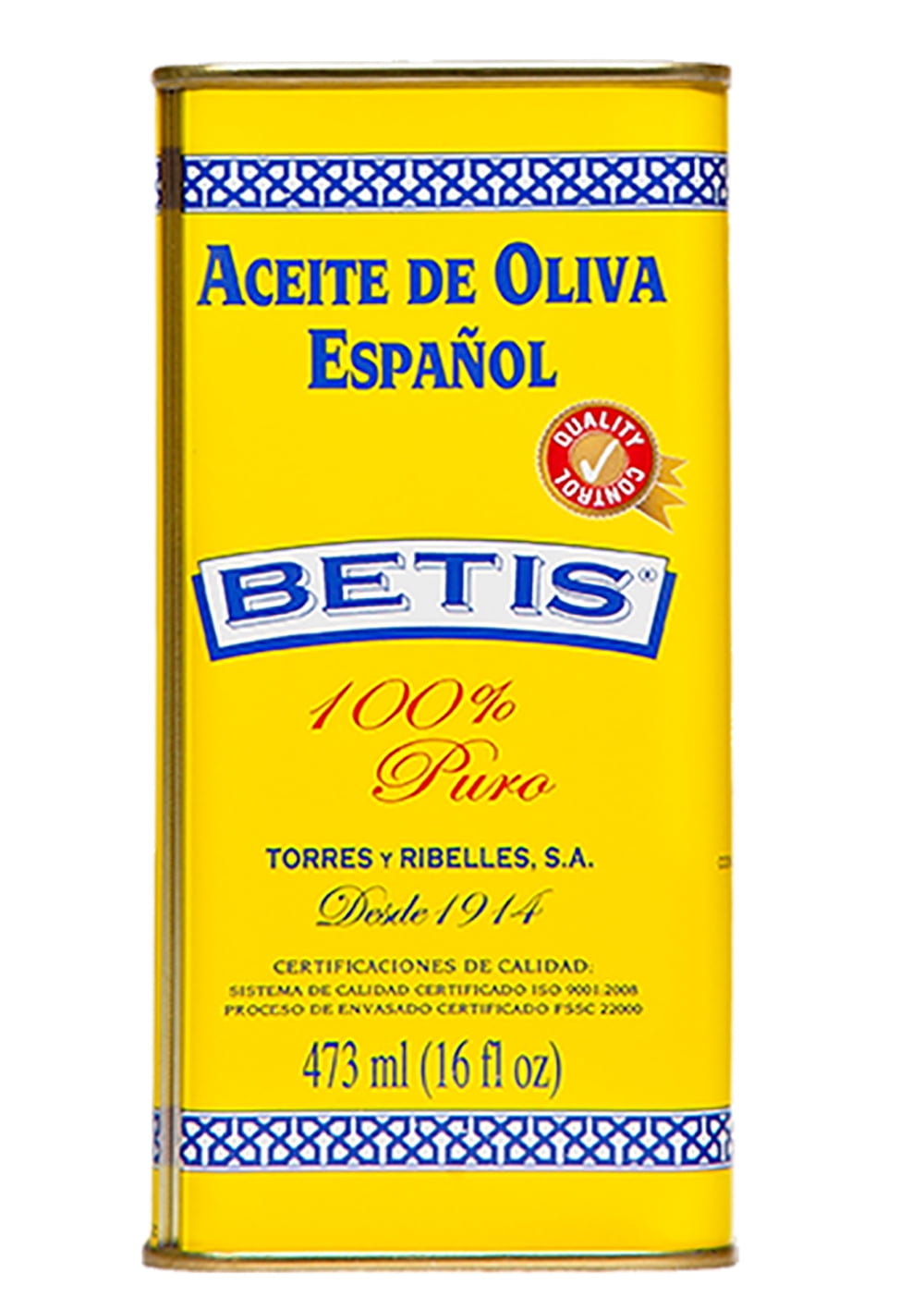 Betis Spanish Organic Pure Olive Oil 16oz, Can