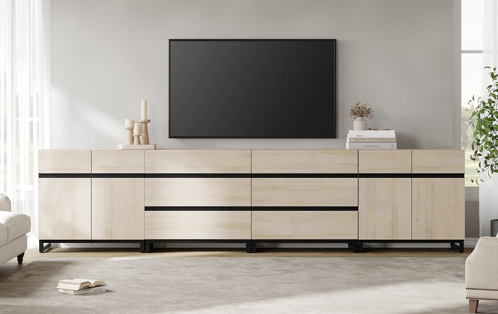 WAMPAT Modern 4-in-1 TV Stand for TVs up to 120 Inch, Media TV Console with Adjustable Shelves & 6 Drawers, Entertainment Center for Living Room and Bedroom