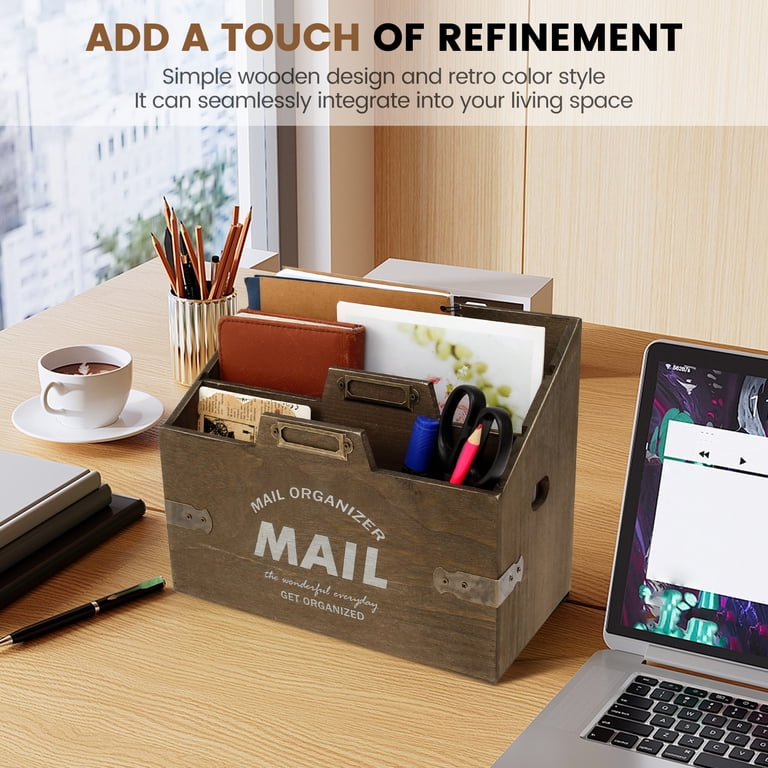 Keyohome Wooden Mail Organizer, 3-Compartment Brown photo 7
