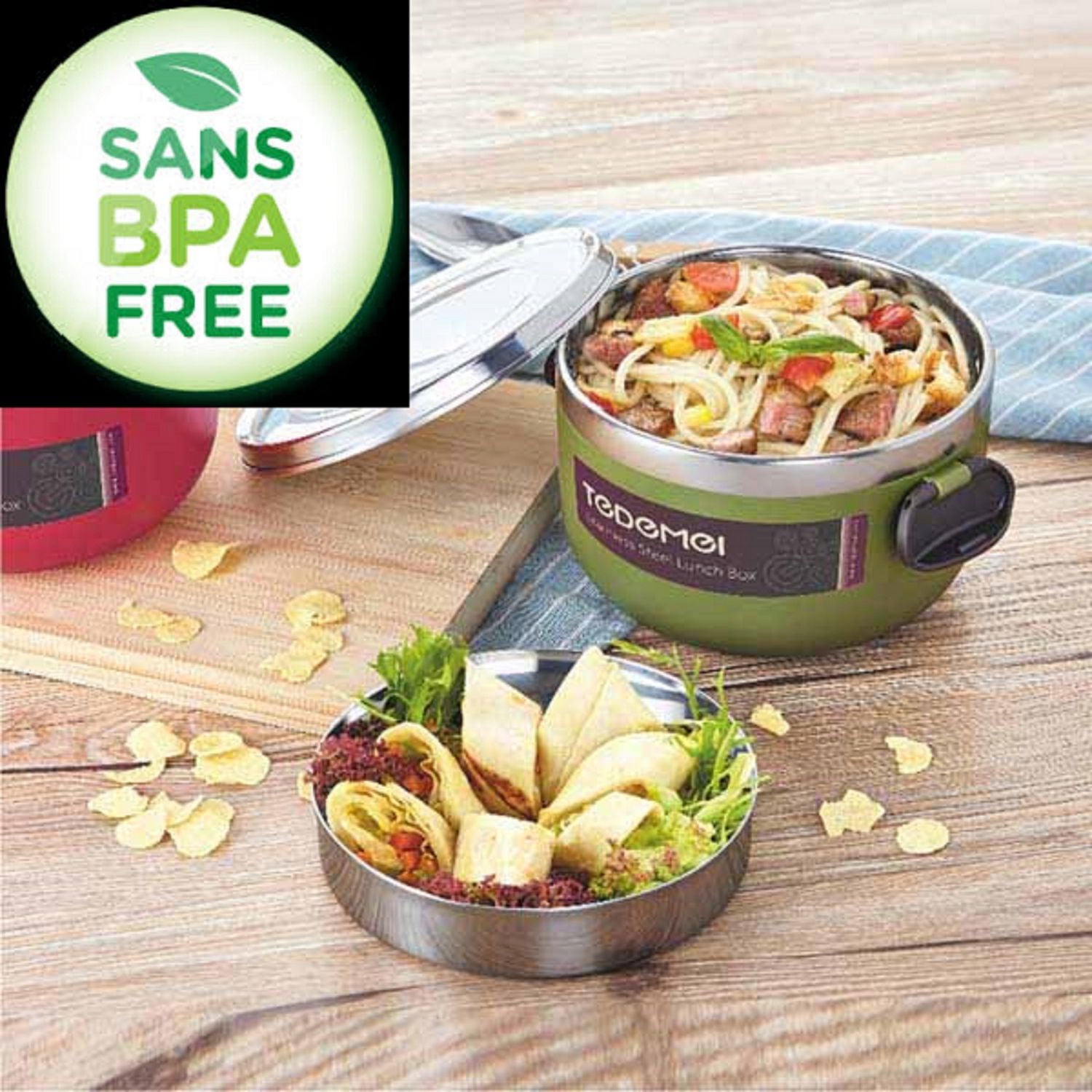 1 L Thermal 2 Layer Stainless Steel Thermal Lunch Container - Military Green, Volume & Colour: 1L / Miliatry Green