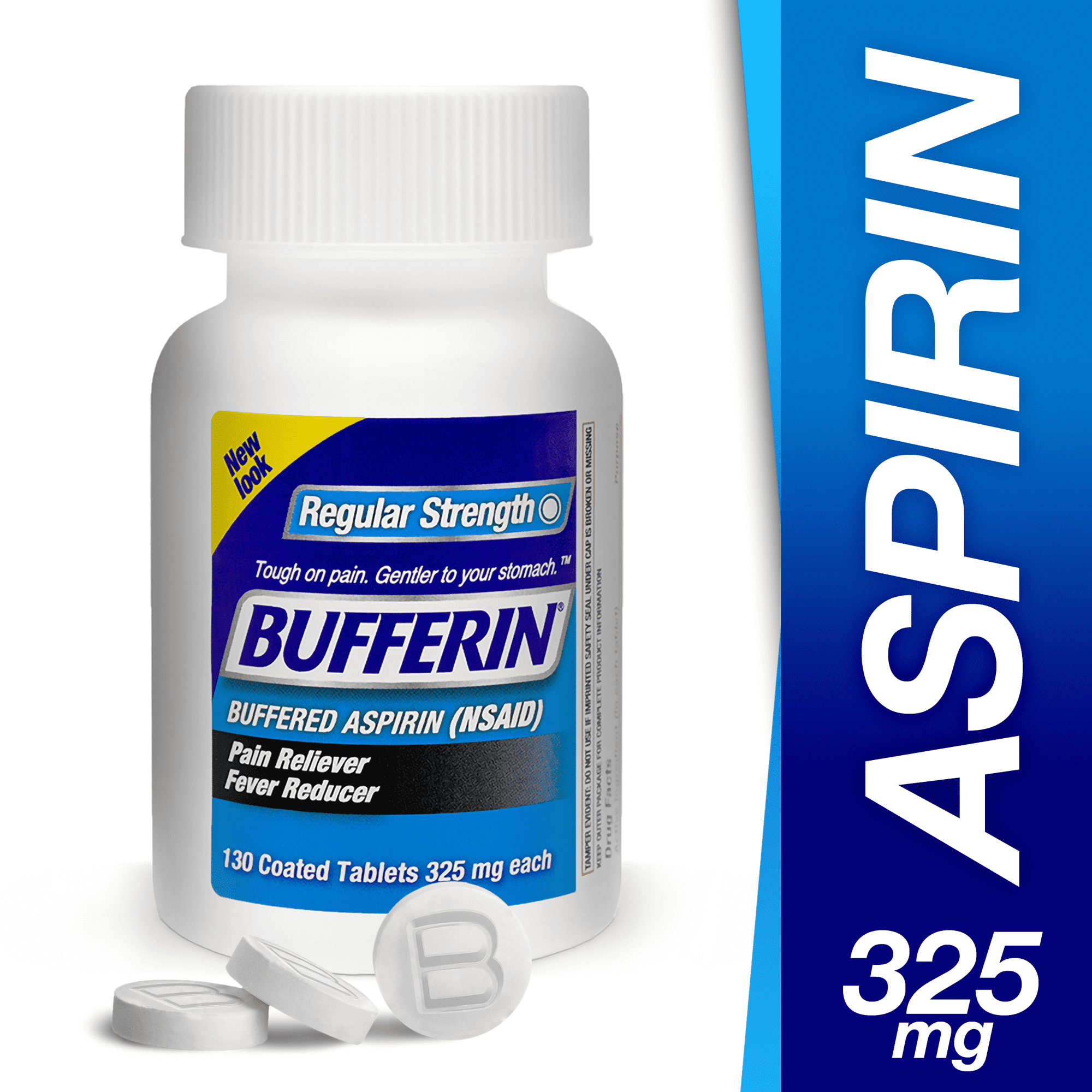 Bufferin Aspirin Pain Reliever/Fever Reducer over-the-Counter Coated Tablets, 325mg, 130 Count