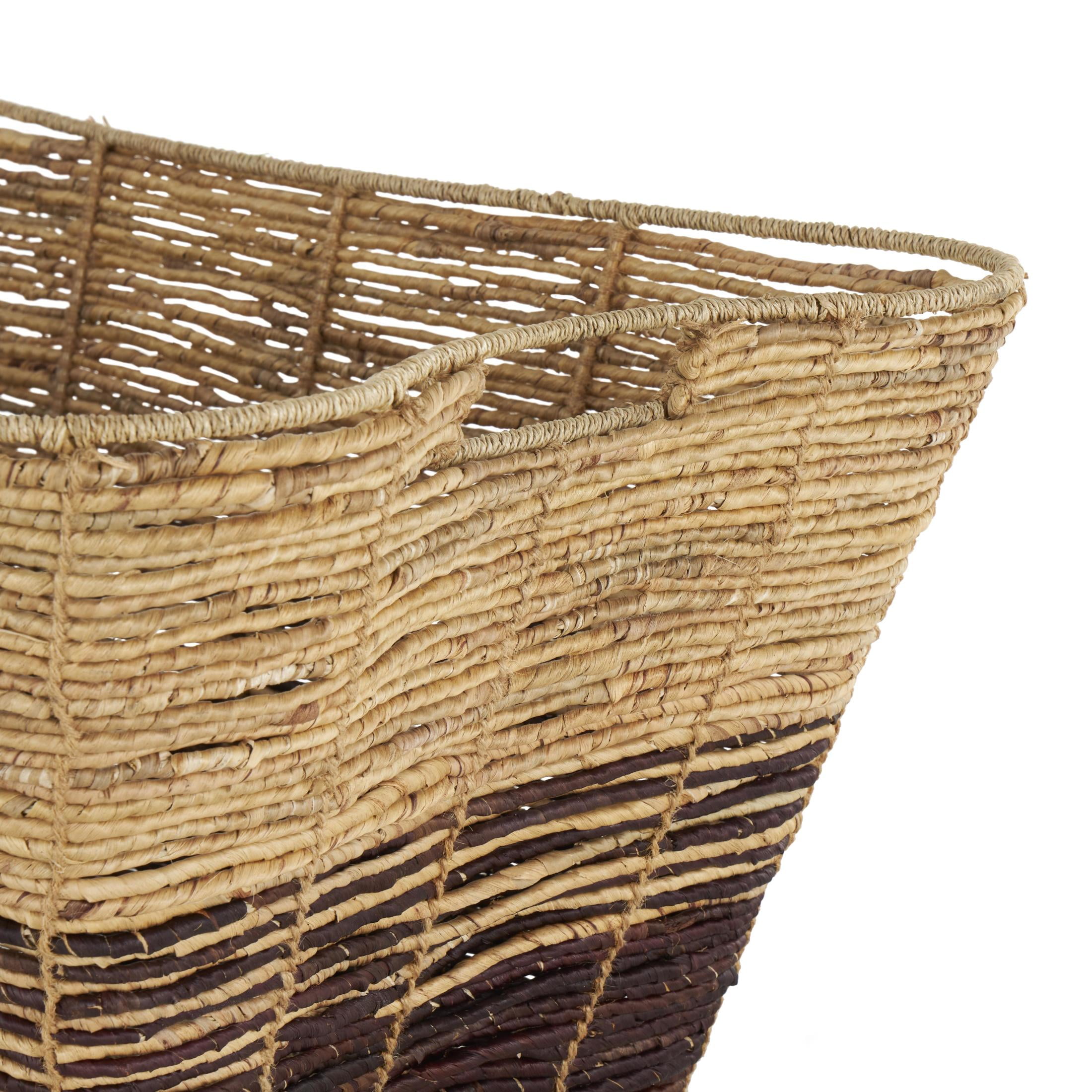 DecMode 30" x 15" Brown Seagrass Handmade Oversized Color Block Storage Basket with Slot Handles, 1-Piece