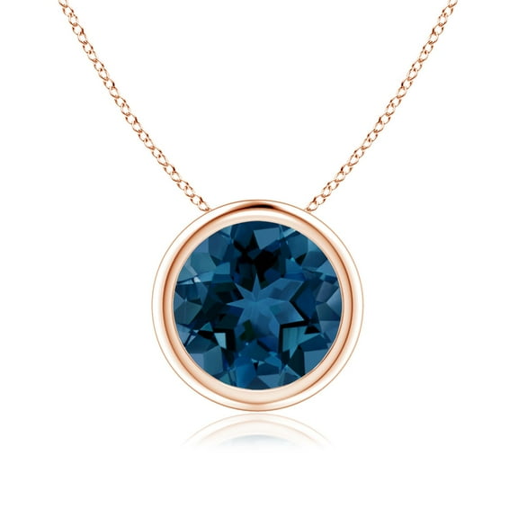 ANGARA 8mm Natural London Blue Topaz Pendant Necklace in 14K Rose Gold with 18 Inch Chain