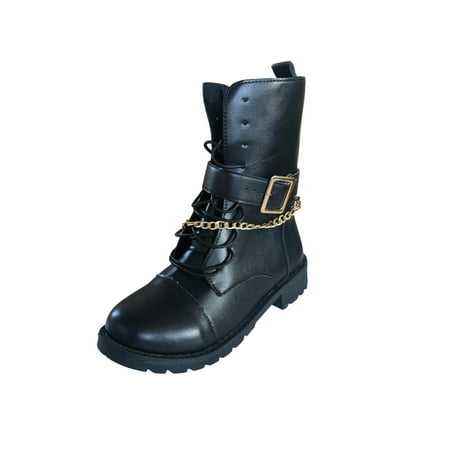 

jsaierl Fashion Zipper Chain Hasp Zipper Lacing Large Size Comfortable Shose Women Autumn Boots