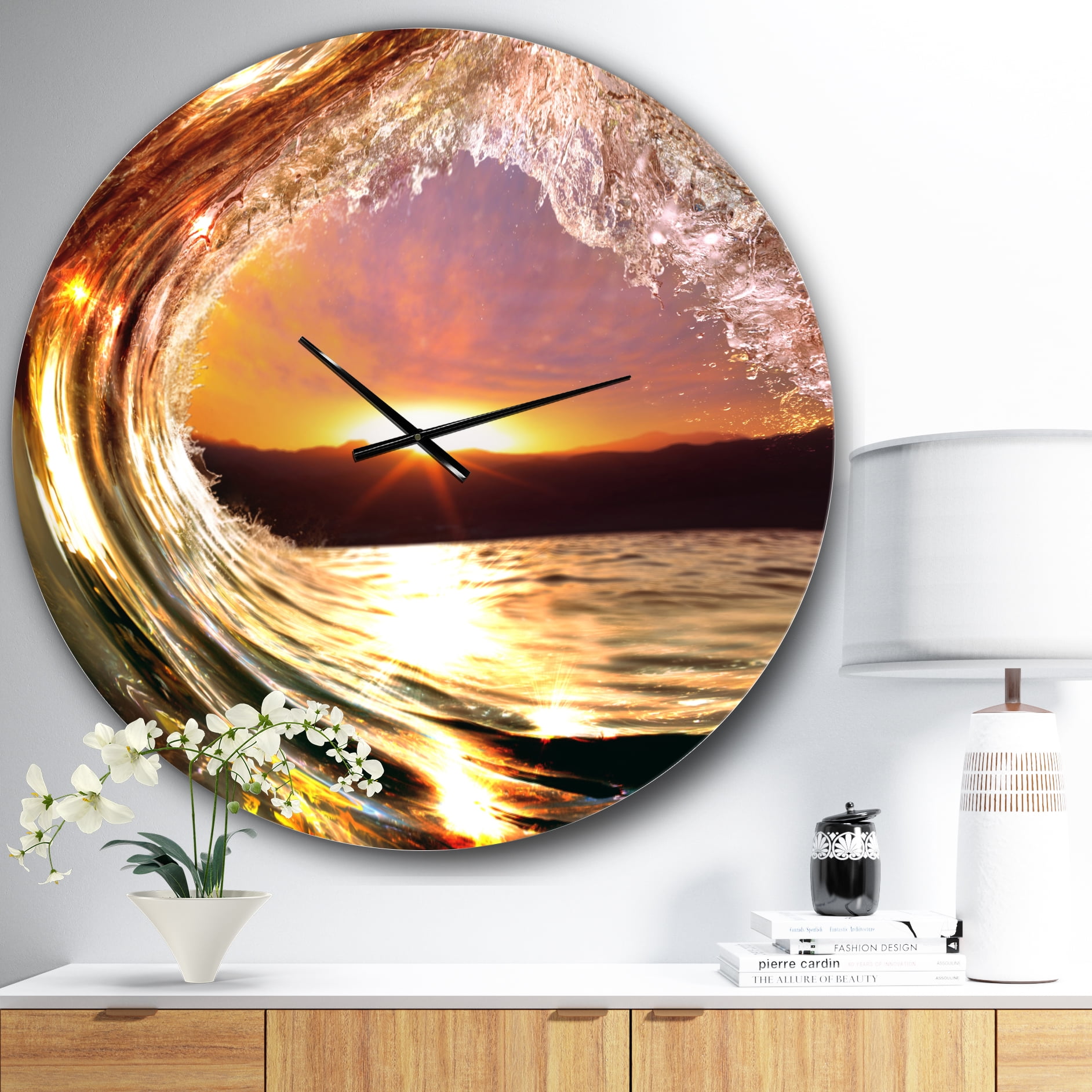 Designart 'Colored Ocean Waves Falling Down VIII' Coastal wall clock