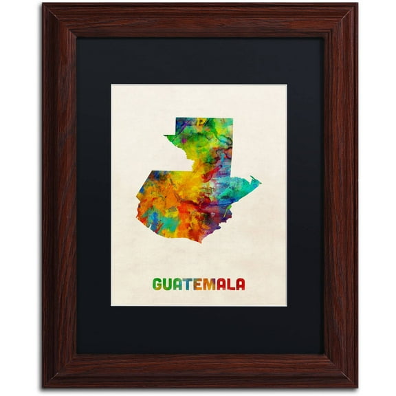 Trademark Fine Art "Guatemala Watercolor Map" Canvas Art by Michael Tompsett Black Matte, Wood Frame