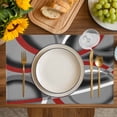 thumbnail image 4 of Grey Geometric Placemats Set of 6, Modern Abstract Black White Red Striped Placemats for Dining Table, Place Mats for Kitchen Tabletop, Waterproof Wipeable Dining Table Mats Set, 4 of 9