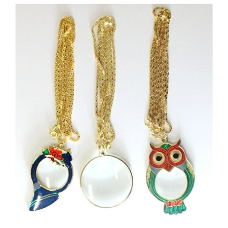 3 Piece Magnifier Pendant Set In Owl, French Horn, and Simple