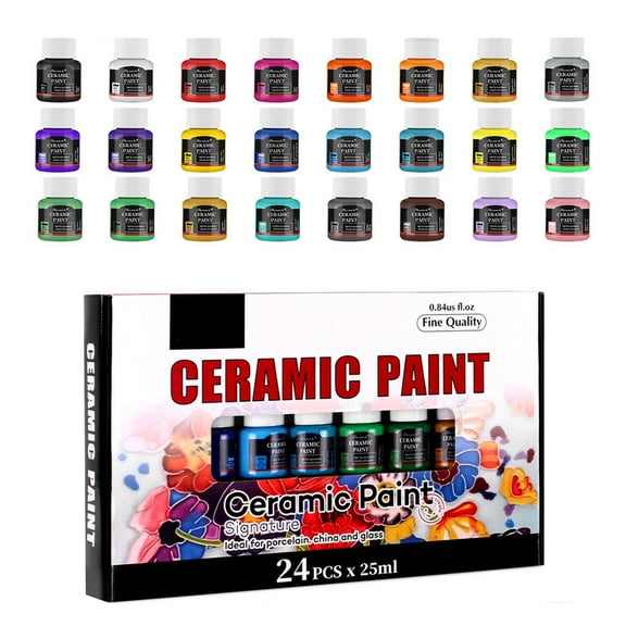 Finish 24 Piece Ceramic Painting Set Dynamic Bakeable Polyacrylate Colors For Crystal Earthenware Deck Plantbased Friendly High Shade Concentration Art Materials