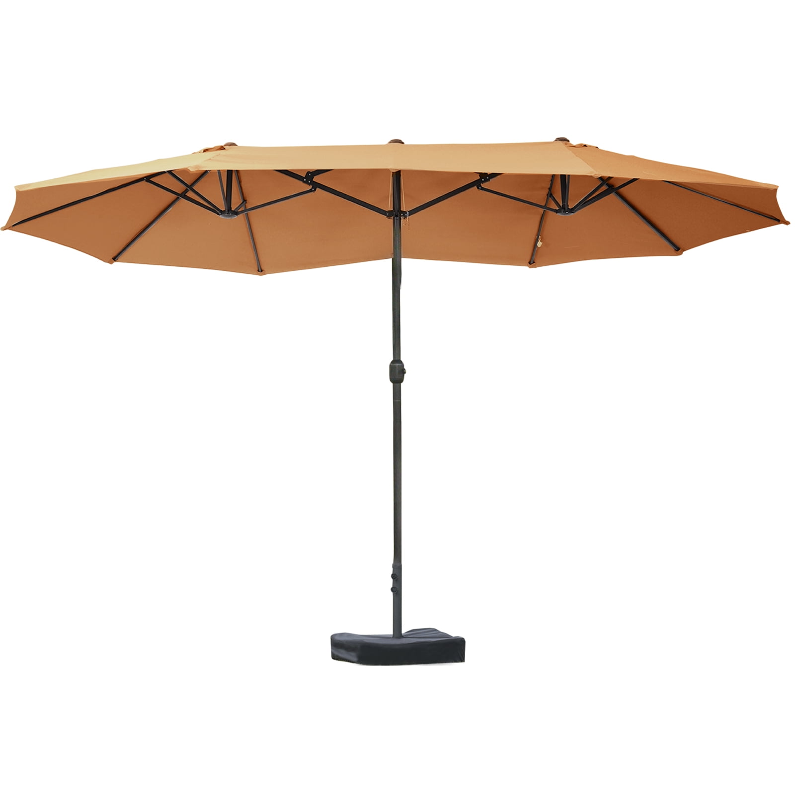 Outsunny Patio Umbrella 15' Steel Rectangular Outdoor Double Sided Market with base, Sun Protection & Easy Crank for Deck Pool Patio, Coffee