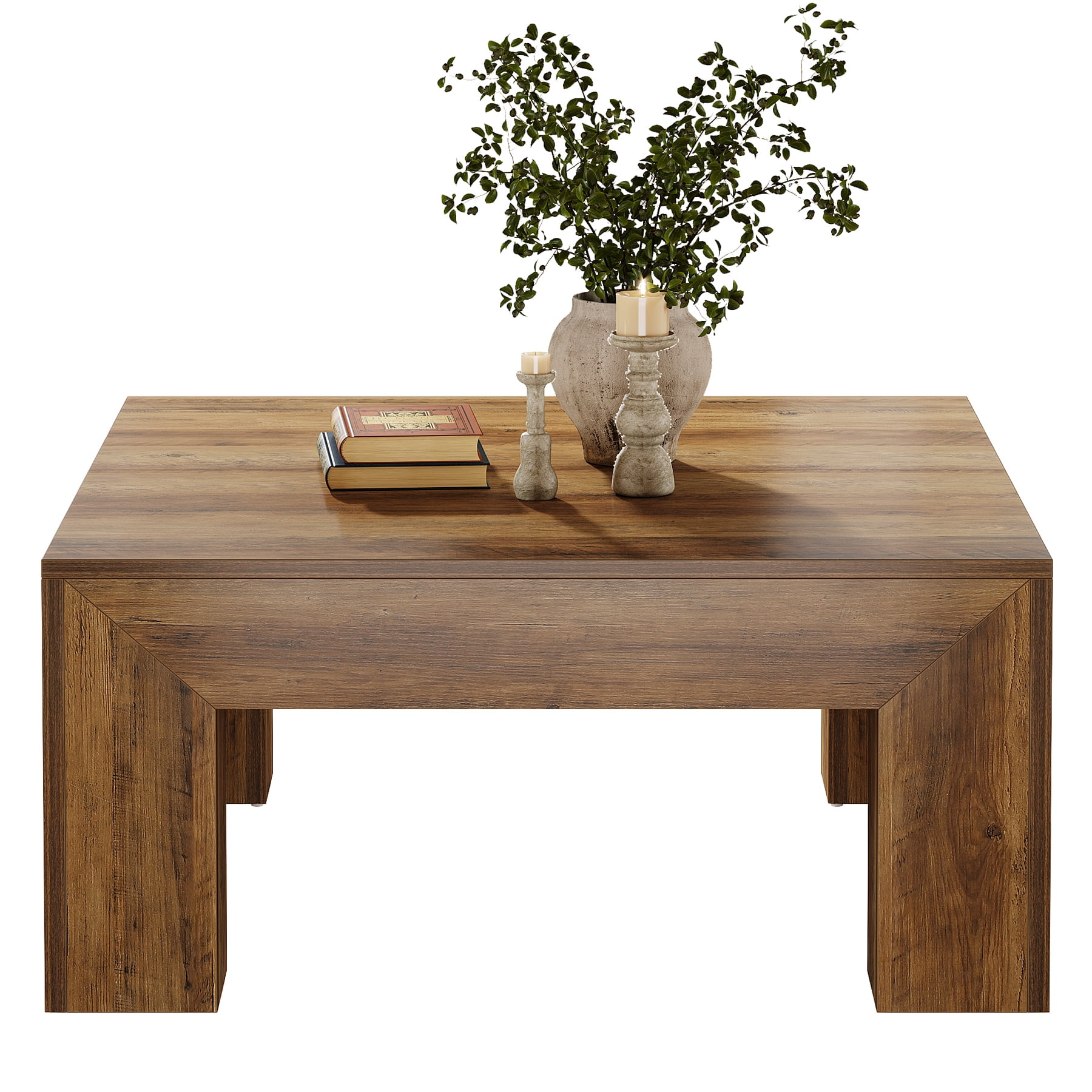 Fnova 39.4" Square Coffee Table, Farmhouse Wood Accent Center Cocktail Table with Sturdy Wooden Legs for Living Room, Easy Assembly