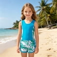 thumbnail image 2 of sususu Girls Swimsuit Two Piece Swimsuits with Boyshort Ruched Bathing Suit Floral Set Girls' Swimwear Sky Blue 8Y, 2 of 9