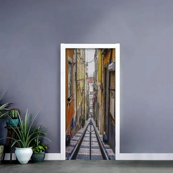 A Tree Landscape Door Stickers Natural Scenery Full Cover Wallpaper Decal Self-adhesive Mural Home