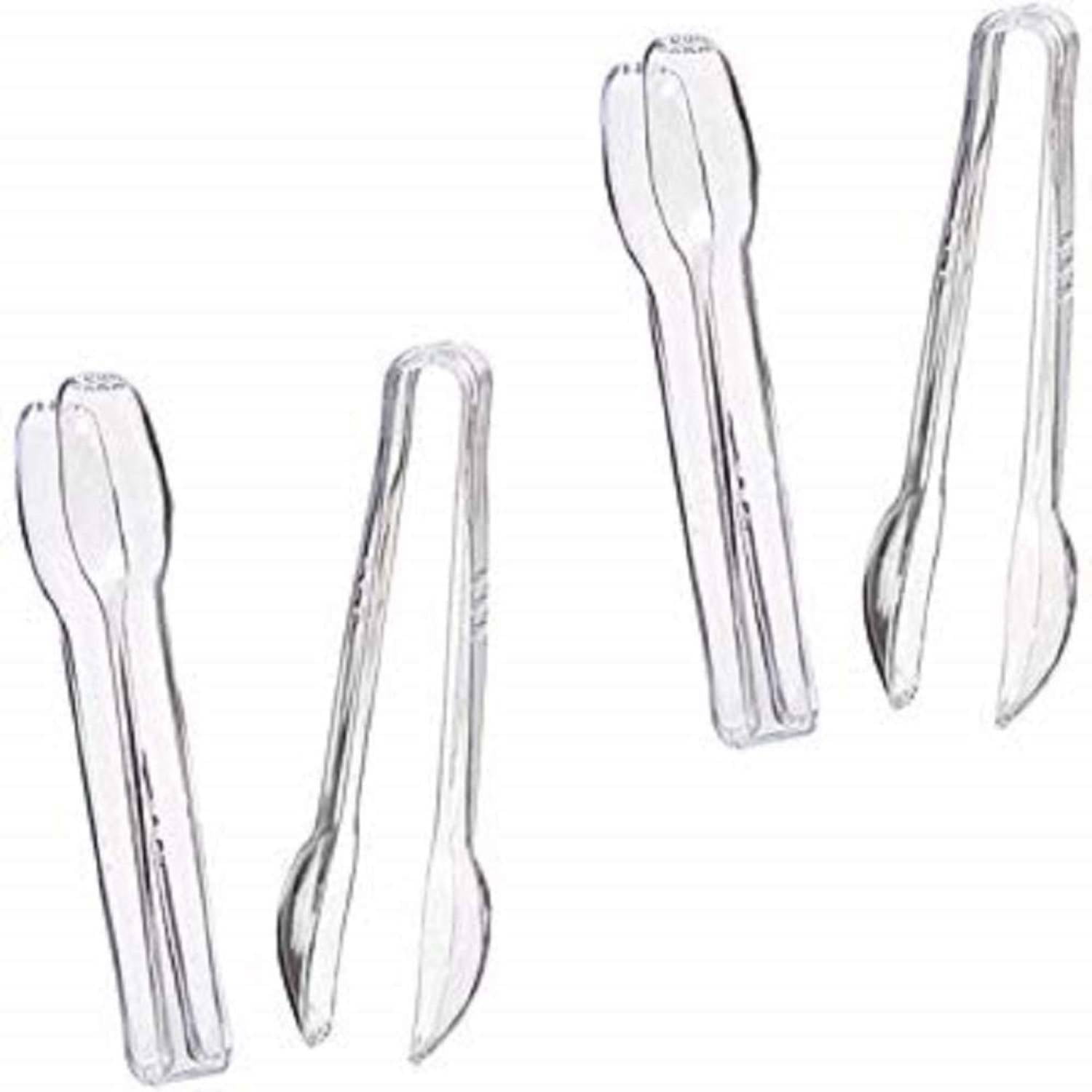 EcoQuality Disposable Clear Plastic Buffet Serving Tongs 7 inch, Serving Utensil Tongs, Appetizer Tongs, Heavy Duty Clear Kitchen Tongs, Small Ice Tongs