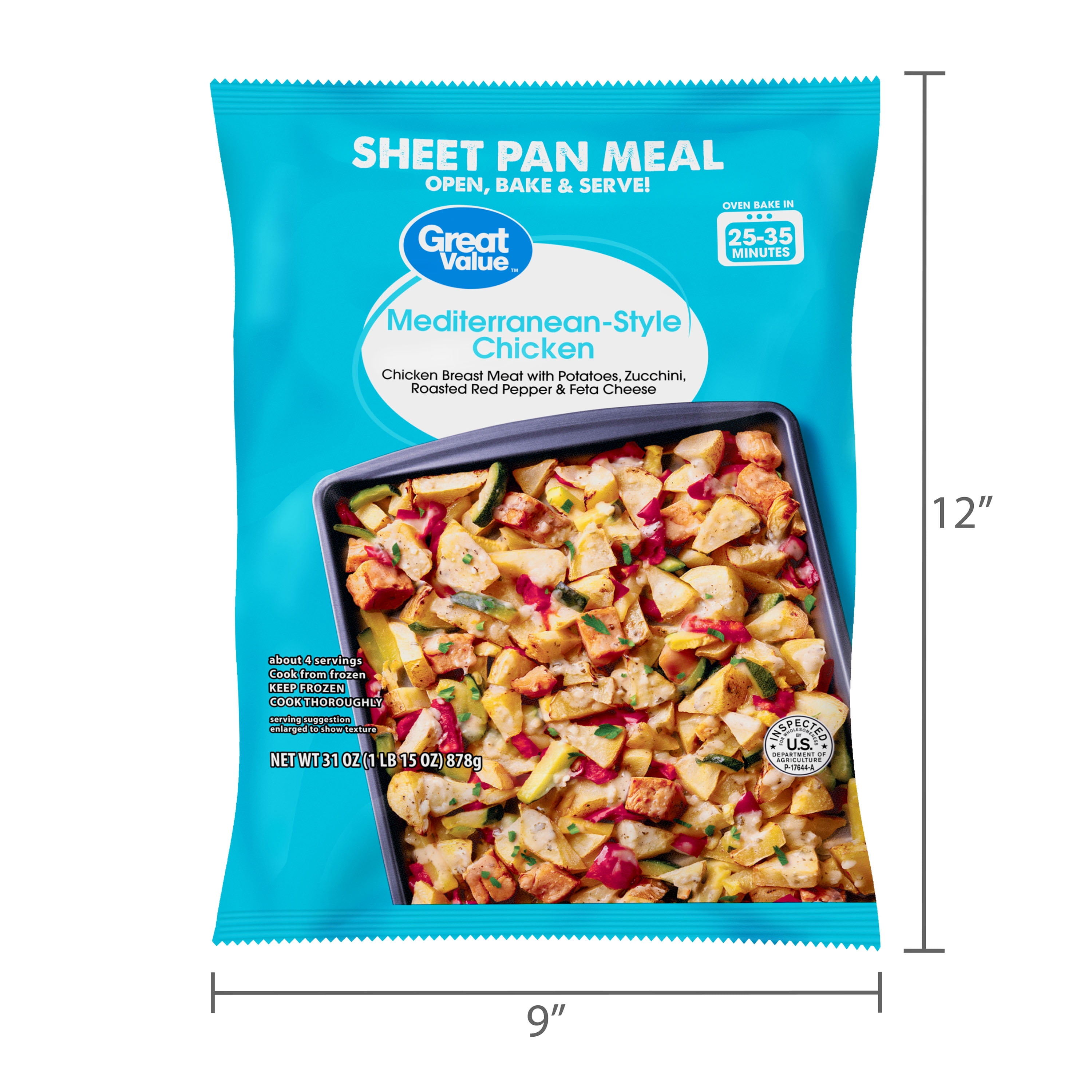 Great Value Mediterranean-Style Chicken Sheet Pan Meal, 31 oz (Frozen)