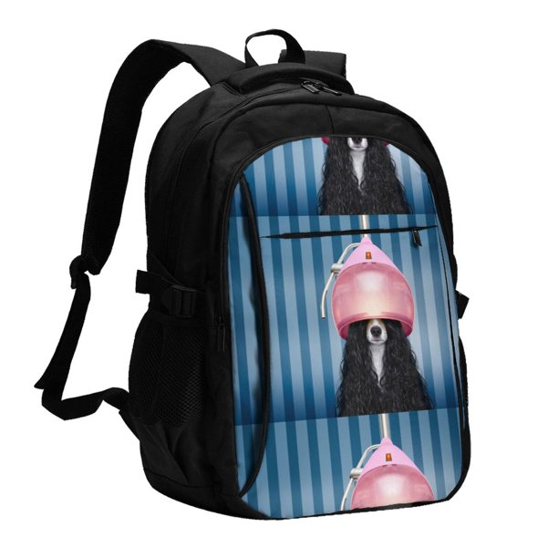 Balery Dog in Hairdresser Mochila con carga USB para hombre y mujer - Mochila impermeable y antirrobo para portátil con puerto USB para viajes, trabajo, estudios y universidad