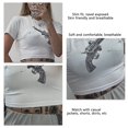 thumbnail image 4 of Camiseta blanca estampada con cuello redondo para compras informales Camiseta de manga corta ajustada de moda para mujer, 4 of 7