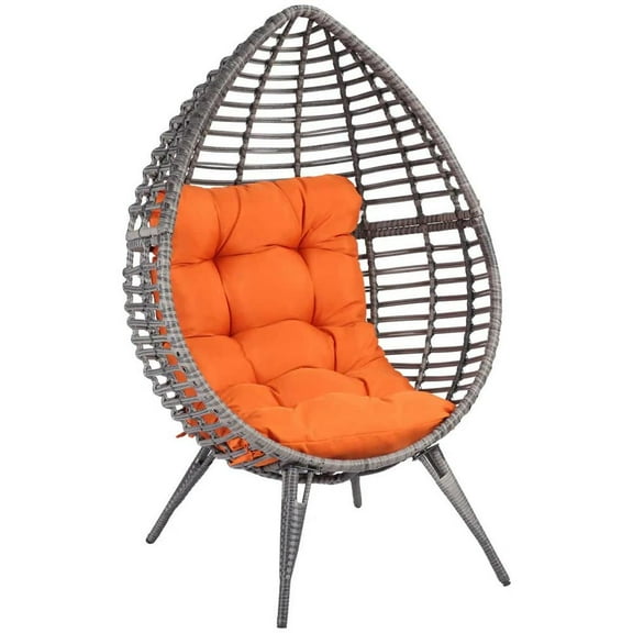Topcobe Stylish Outdoor Egg Chair, Cozy Teardrop Seat, Versatile Indoor-Outdoor Patio Furniture, PE Rattan Lounge Chair, with Height-Adjustable Leg Pads, Vibrant Orange