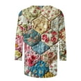 thumbnail image 4 of CYMMPU Summer Trendy Shirts 3/4 Sleeve Spring Tops Loose Fit Blouses for Women Dressy Casual Crew Neck Tunic Tops Floral Printed Lightweight Basic Tees Multicolor XXL, 4 of 5