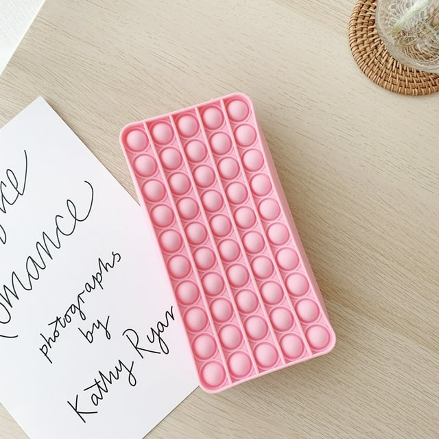 Pencil Case Push PopToy & Simple Sensory Silicone Bubble Toy, Storage Bag Decompression Toy for Kids, Super Jumbo Push Pop Office Stationery Organizer(Pink)