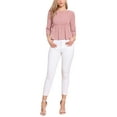 thumbnail image 2 of INSPIRE CHIC Peplum Top for Women's Crew Neck 3/4 Sleeve Ruffle Pullover Blouses XS Pink, 2 of 6