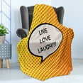 thumbnail image 4 of Live Laugh Love Soft Flannel Fleece Blanket, Comicbook Style Speech Bubble with a Words on Halftone Background, Cozy Plush for Indoor and Outdoor Use, 50" x 70", Orange Yellow Black, by Ambesonne, 4 of 5