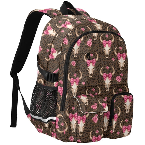 ALAZA Bows Cow Skull Leopard Print Student Backpack School Bookbag Large Laptop Daypack Travel Bag