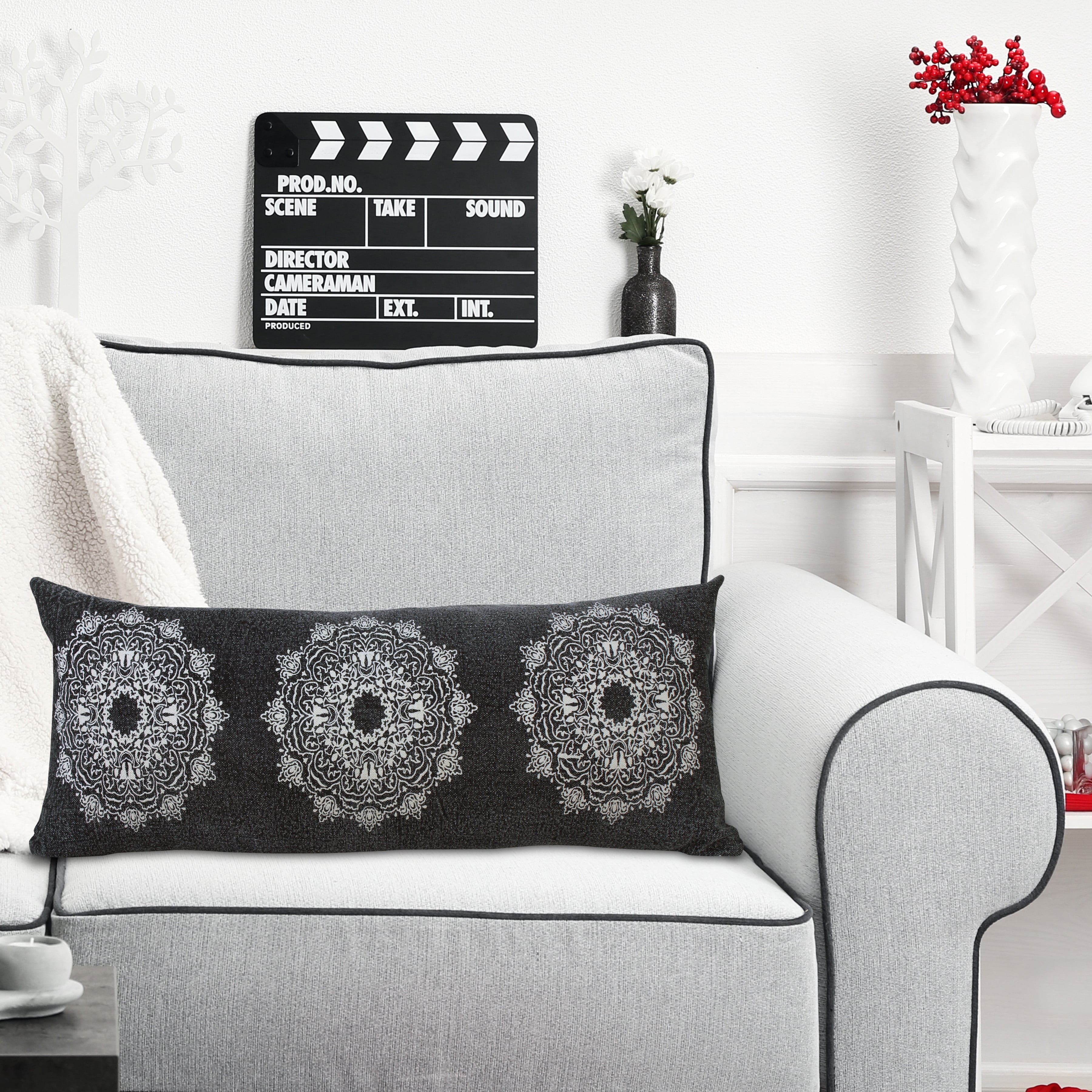 Ox Bay Ava 14" x 36" Black/White Medallion Cotton Adult Decorative Throw Pillow Cover