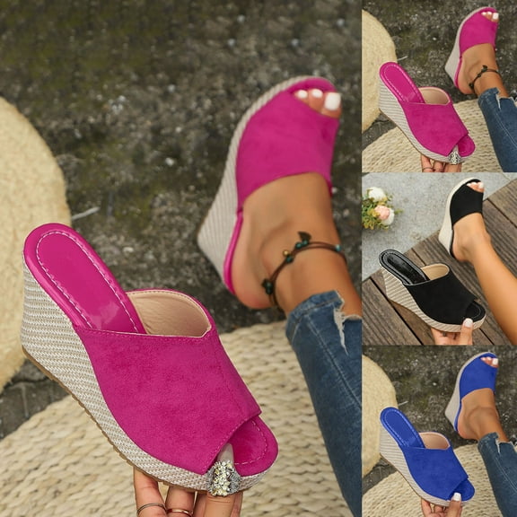 Miluxas Wedge Sandals for Women Summer Platform Dressy High Heels Comfortable Daily Wear Open Toe Slip-On Slides Slippers Beach Outdoor Party Wide Width Heeled Sandal Hot Pink 9.5(43)