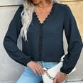 thumbnail image 4 of Tungbrin Floral Print Long Sleeve T Shirts for Women V Neck Solid Color Loose Blouses Fall Lightweight Casual Tops, 4 of 6