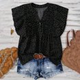 thumbnail image 2 of Tops de Color Sólido para las Mujeres Blusas de Cuello en V Manga Corta Plisada, Botón de Moda Casual, 2 of 9
