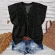 thumbnail image 2 of Tops de Color Sólido para las Mujeres Blusas de Cuello en V Manga Corta Plisada, Botón de Moda Casual, 2 of 9